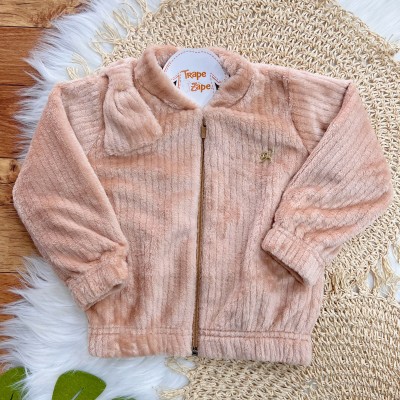  Conj. Jaqueta de Pelinho com Laço e Calça Legging - Areia